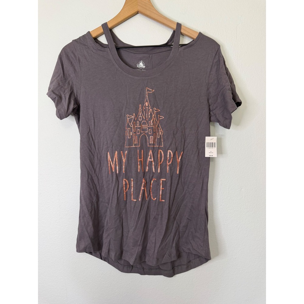 NWT - Walt Disney World - Rose Gold Glitter Castle "My Happy Place" Cut Out Tee